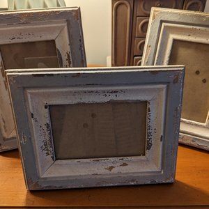 Three rustic blue and white picture frames for 4x6 picture frames